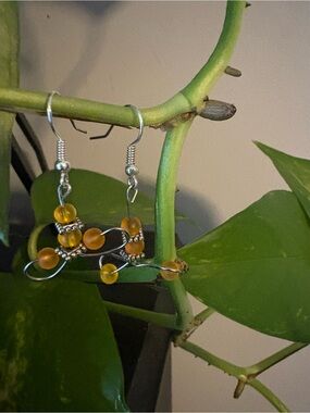 Handmade Orange Bead Drop Earrings - Silver Wire